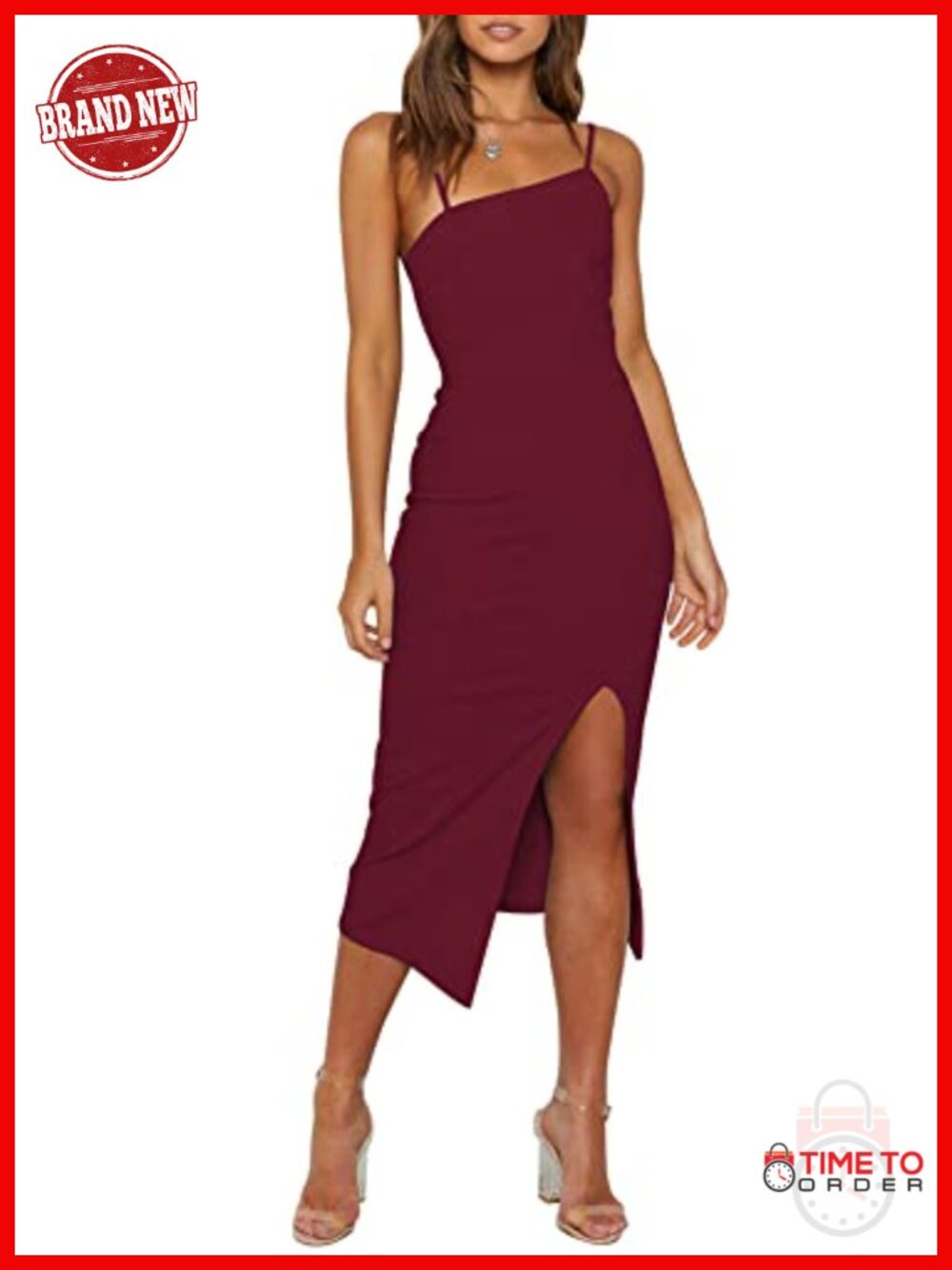 Spaghetti Strap Bodycon Midi Dress Cocktail Wedding Guest